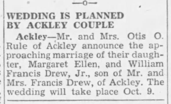 William Francis Drew Jr related to Entsinger Globe Gazette (Mason City Iowa) 23 Sept 1946